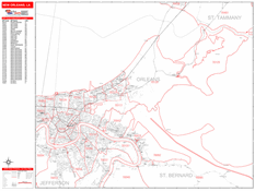 New Orleans Digital Map Red Line Style